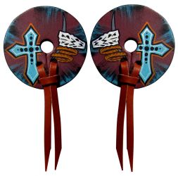 Hand Painted leather bit guards with distressed skull and cross design